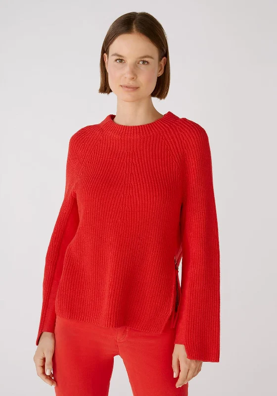 Oui Side Zip Cotton Jumper, Chinese RedKnit Blouse