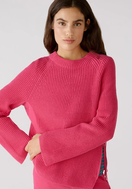 OUI Zip Up Side Detail Knitted Jumper, PinkKnitted Sleeveless