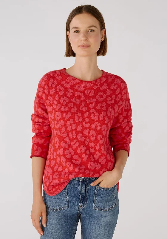 Oui Cosy Jacquard Sweater, Pink RedKnitted Top