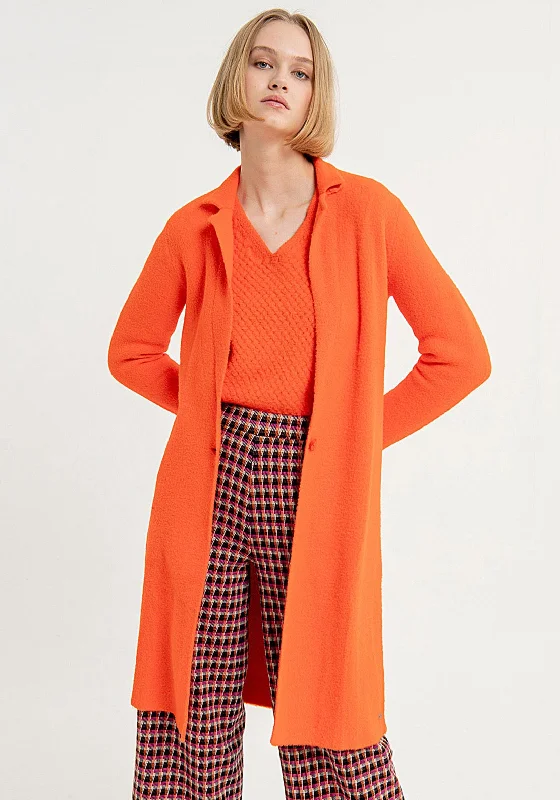 Surkana Soft Knit Knee Length Coat, OrangeKnitted Casual