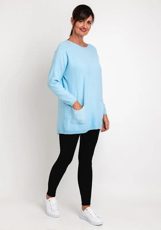 Natalia Collection One Size Fine Knit Relaxed Sweater, Sky BlueKnit Fitted