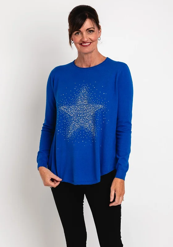 Natalia Collection One Size Fine Knit Star Print Sweater, Royal BlueKnit Lightweight