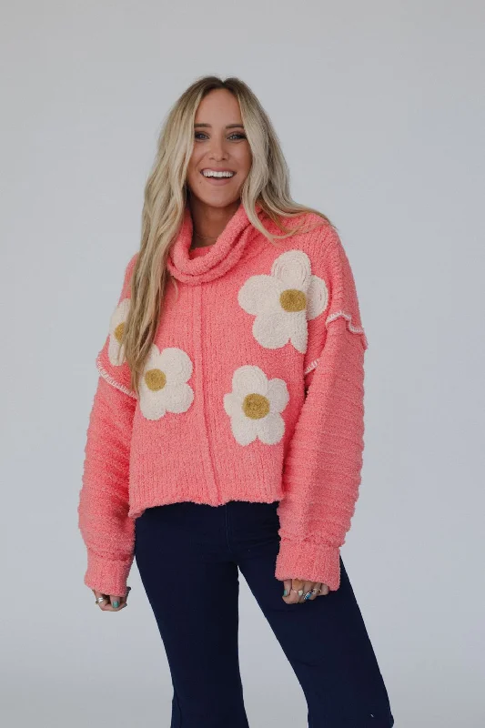 Lace-Up Knit TopsPetal Warmth Sweater - Coral