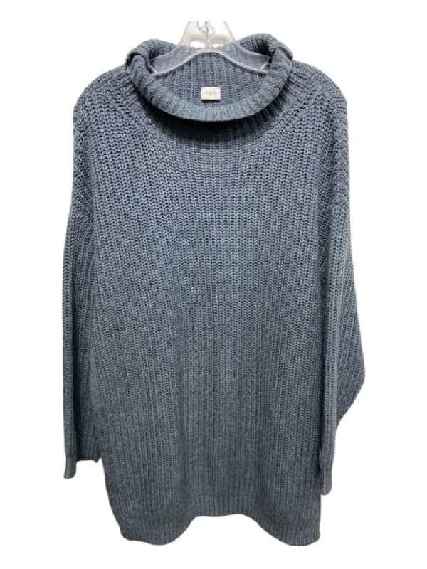 Casual Knit TopsPoetry Size 8 Slate Blue Wool & Cotton Rib Knit Mock Neck Drop Shoulder Sweater