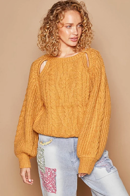 Urban Knit TopsPOL Cable Knit Cutout Long Sleeve Sweater