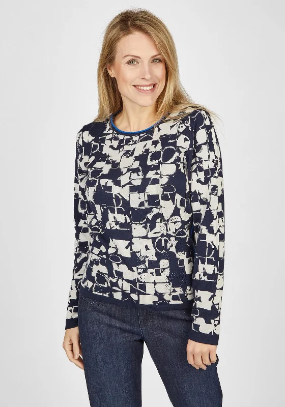 Rabe Abstract Pattern Sweater, Navy & BeigeKnit Graphic