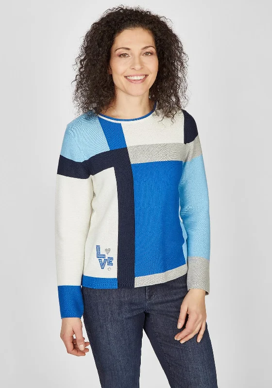 Rabe Modern Colour Block Sweater, Royal Blue MultiKnit Solid