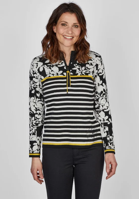 Rabe Multi Print Half Zip Sweater, BlackKnit Zip-Up