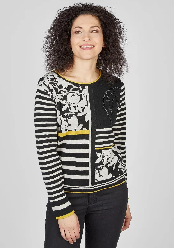 Rabe Dual Print Knit Sweater, BlackKnit Round Neck