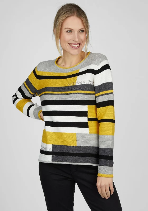 Rabe Multicoloured Stripe Knitted Sweater, YellowKnitted Zip-Up