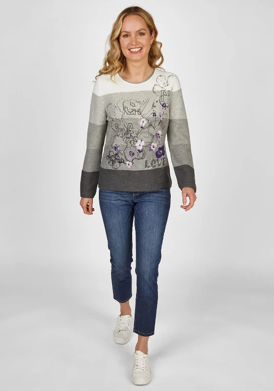 Rabe Flower Print Ribbed Sweater, GrayKnit Loose