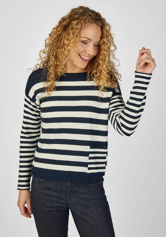 Rabe Contrast Stripe Sweater, Navy & Off WhiteKnitted Graphic