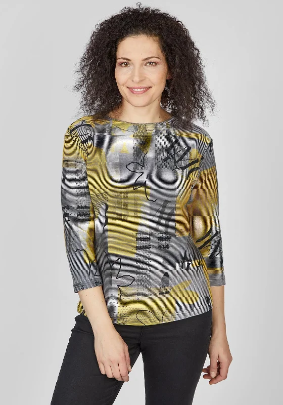 Rabe Ribbed Abstract Print Sweater, YellowKnit V-Neck