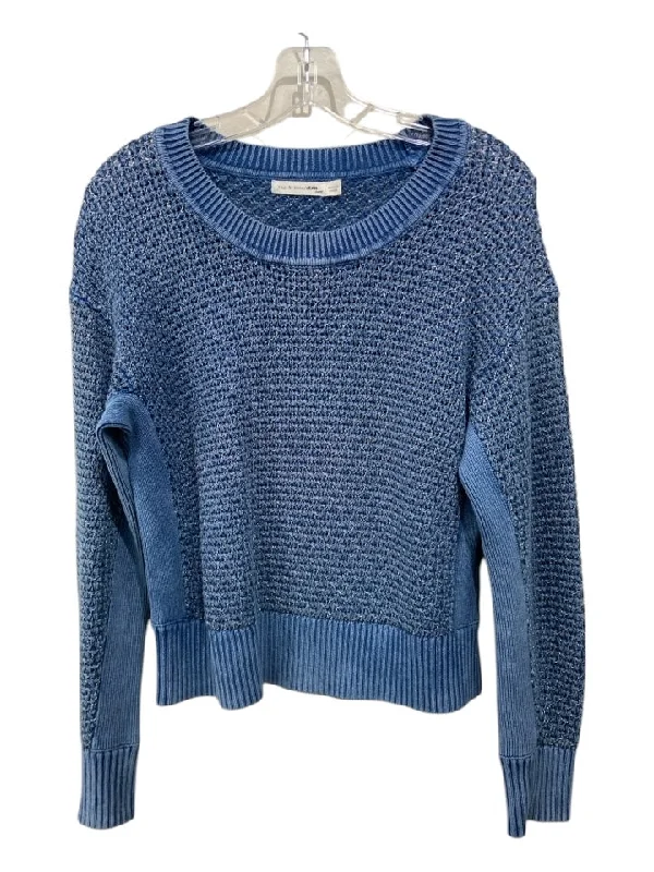 Lace Knit TopsRag & Bone Jean Size XS Blue & Silver Cotton Blend Crewneck Metallic Sweater