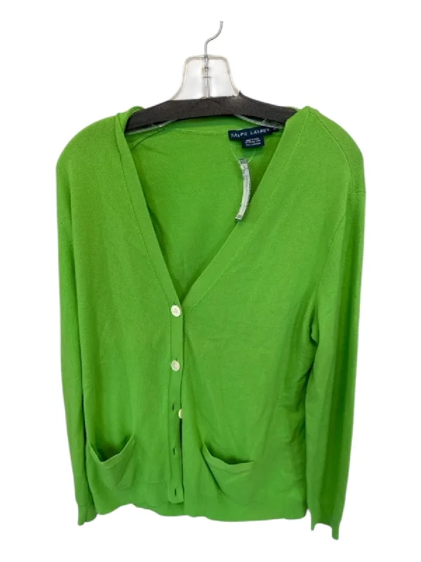 Athletic Knit TopsRalph Lauren Size XL Bright Green Cahsmere Long Sleeve Buttons Sweater