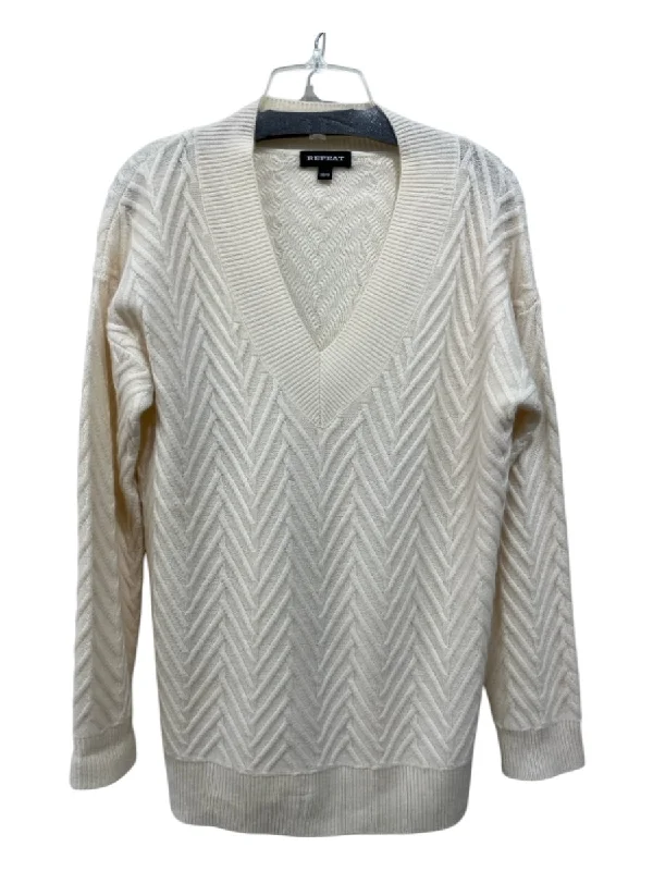 Travel Knit TopsRepeat Size 38/S Cream Wool & Cashmere Chevron Rib Knit V Neck Sweater