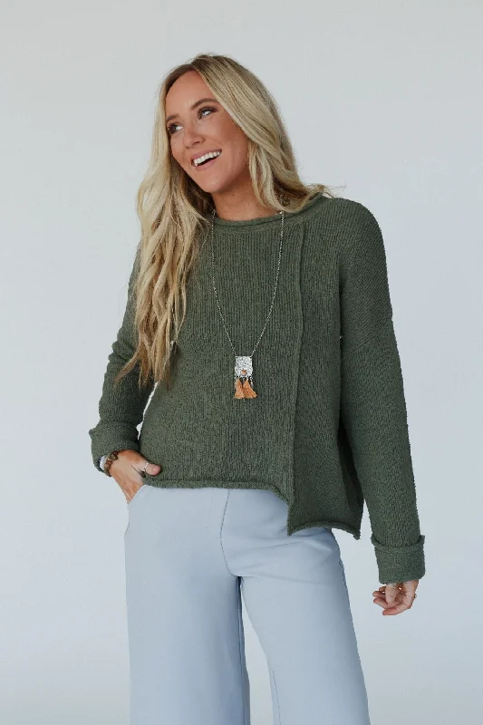 Spring Knit TopsRosie Asymmetrical Sweater - Olive