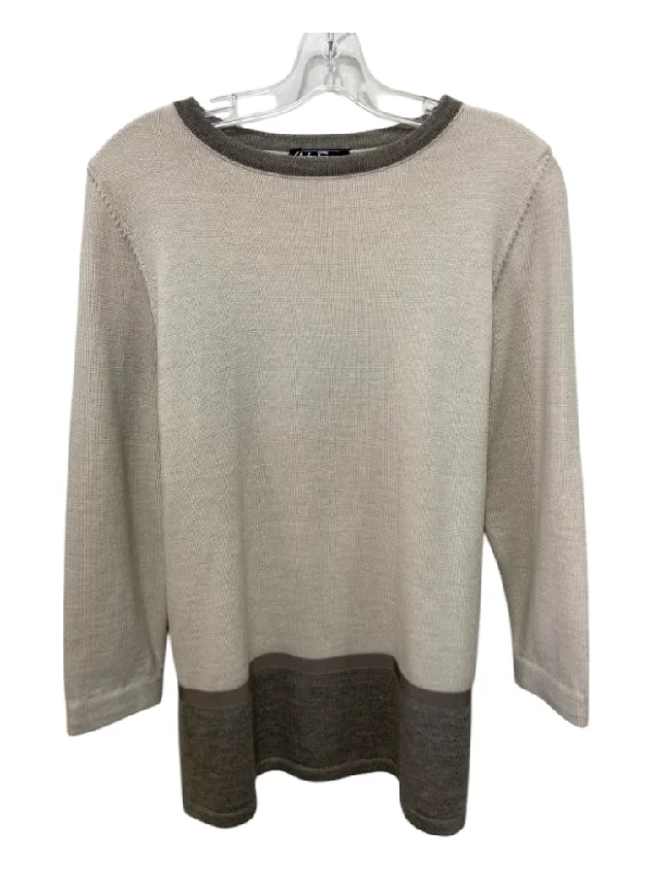 Hiking Knit TopsSalvatore Ferragamo Size L Cream & Gray Wool Boat Neck Colorblock Sweater