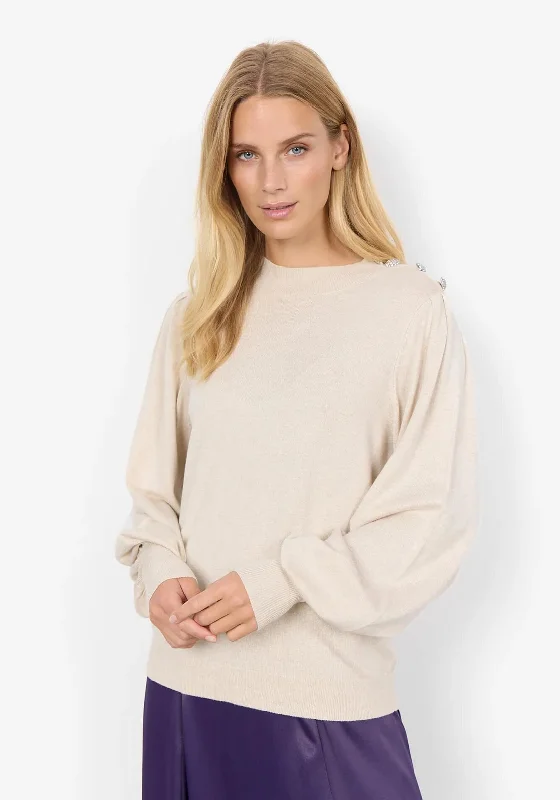 Soyaconcept Dollie High Neck Button Detail Sweater, CreamKnit Embroidered