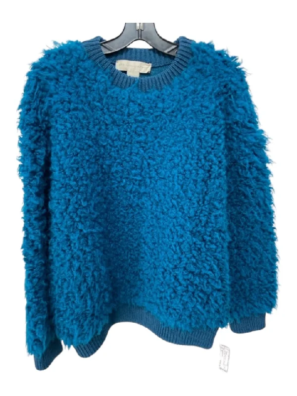 Designer Knit TopsStella McCartney Size 40 Teal Blue Acrylic Blend Wool Ribbed Trim Fuzzy Sweater