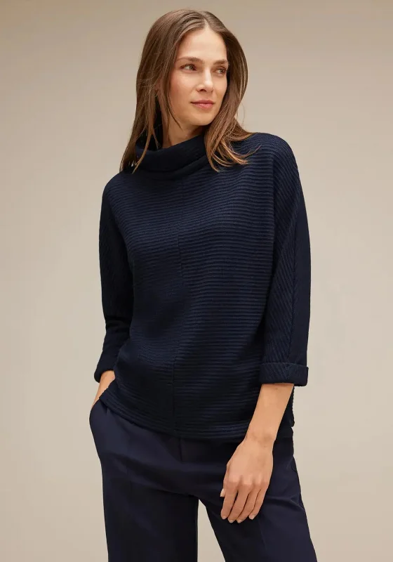 Street One Ribbed Structured Sweater, Deep BlueKnitted Ribbed