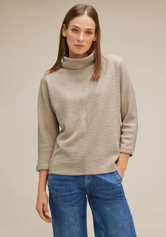 Street One Ribbed Structured Sweater, Spring Sand MelangeKnit Ribbed