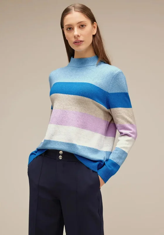 Street One Striped Sweater, Light Aquamarine BlueKnit Button-Up