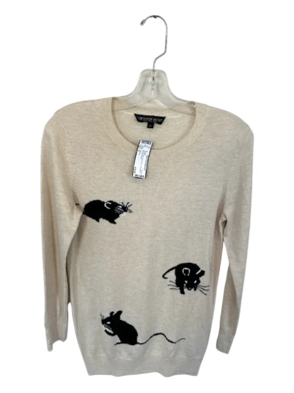 Thermal Knit TopsTopshop Size 4 Tan & black Acrylic Blend Long Sleeve Animals Sweater