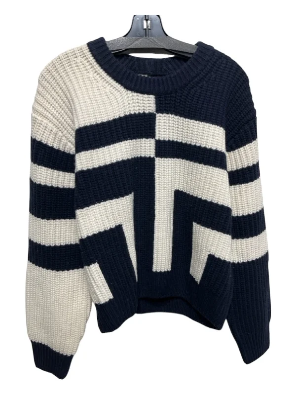 Hip-Hop Knit TopsTory Burch Size S Navy & white Wool Knit color block Sweater