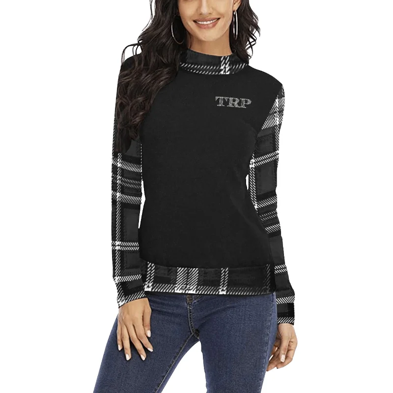 Plush Knit TopsTRP Twisted Patterns 06: Digital Plaid 01-06B Ladies Designer Mock Neck Sweatshirt