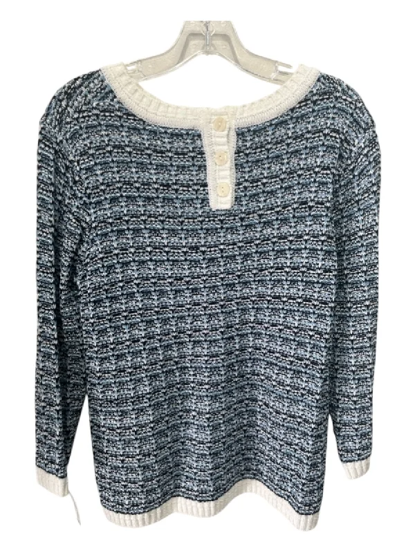 Metallic Knit TopsTyler Boe Size 2 Blue, Black & White Acrylic & Nylon Blend Back Button Sweater