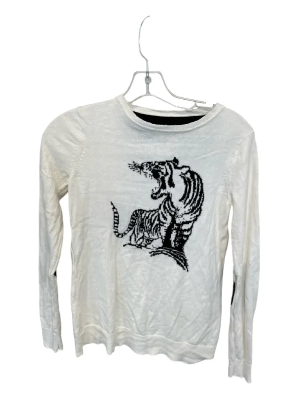 Cable Knit TopsUnwine Size XS White & Black Cotton & Cashmere Blend Long Sleeve Tiger Sweater