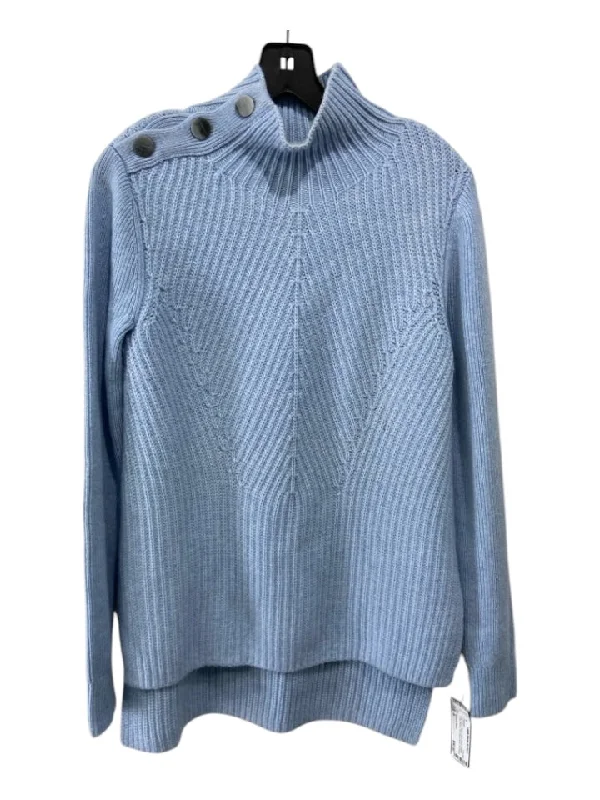 Plush Knit TopsVeronica Beard Size S Light Blue Merino Wool Blend Ribbed Long Sleeve Sweater