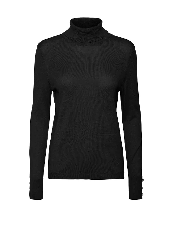 Vero Moda Milda Roll Neck Button Sleeve Sweater, BlackKnitted Turtleneck