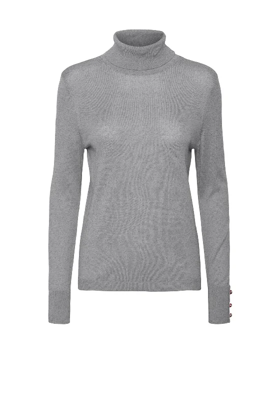 Vero Moda Milda Roll Neck Button Sleeve Sweater, GreyKnitted Crewneck