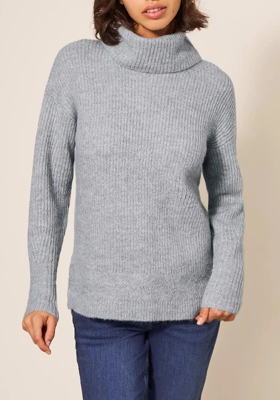 White Stuff Roll Neck Rib Jumper, Light GreyKnitted Solid