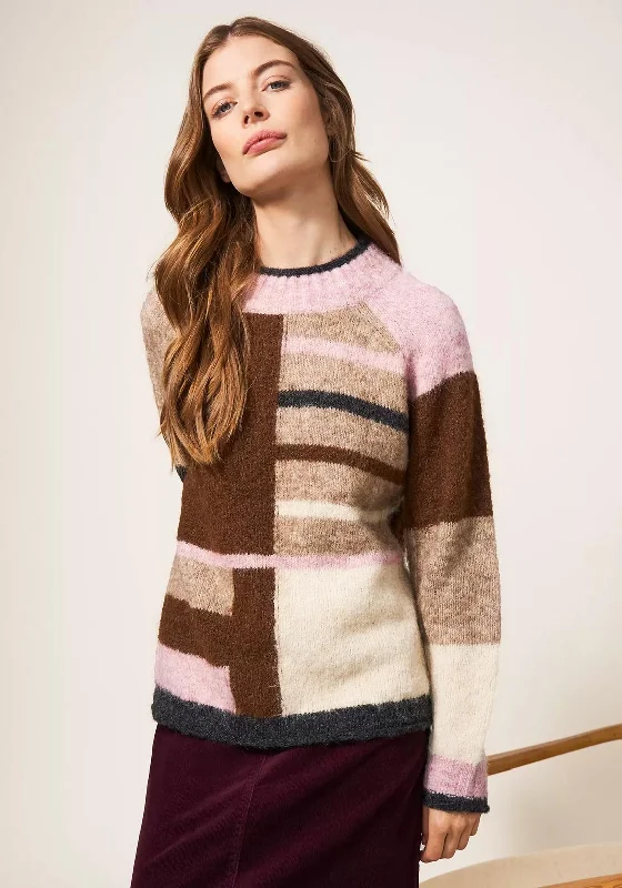 White Stuff Medway Colour Block Jumper, Natural MultiKnit Floral