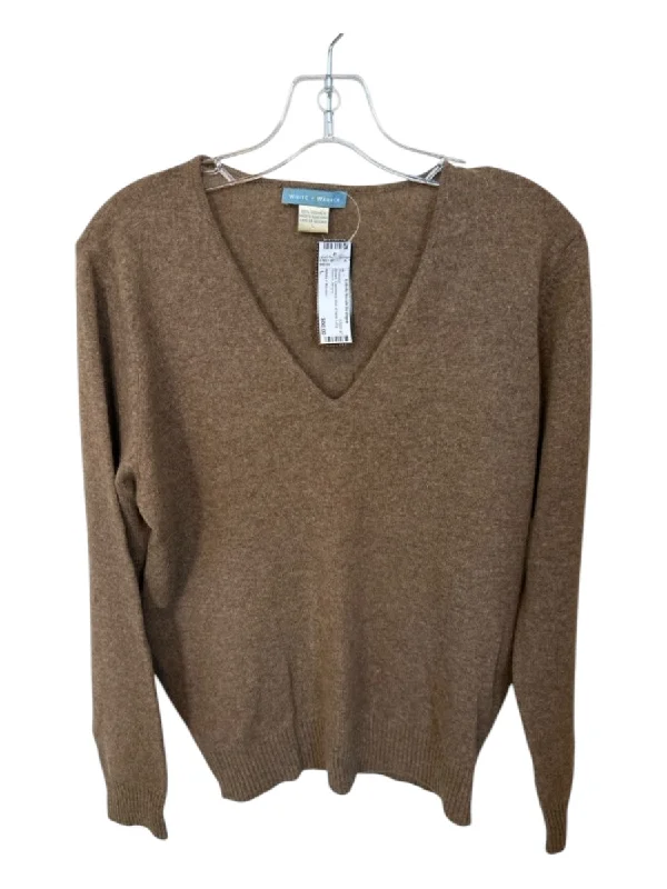 Limited Edition Knit TopsWhite + Warren Size L Brown Cashmere Knit V Neck Long Sleeve Sweater