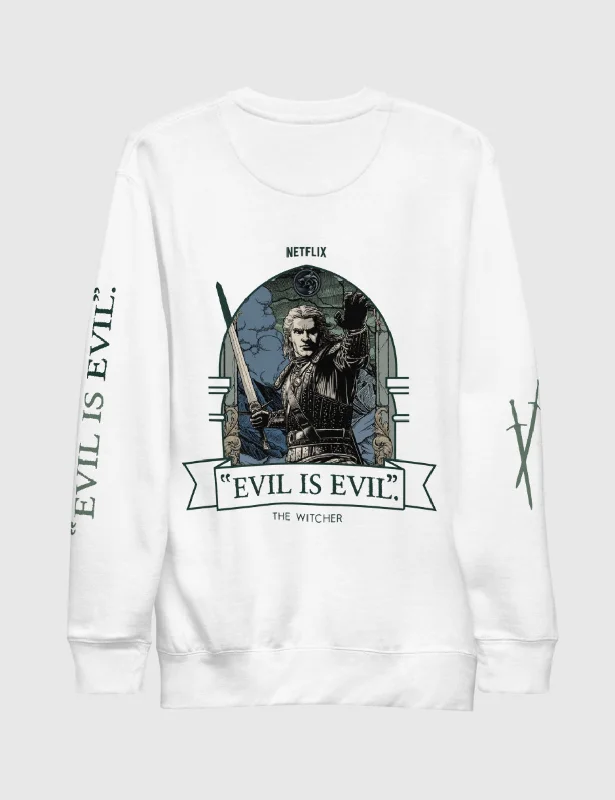 Lace-Up Knit TopsThe Witcher Evil is Evil Unisex Premium Sweatshirt [White]