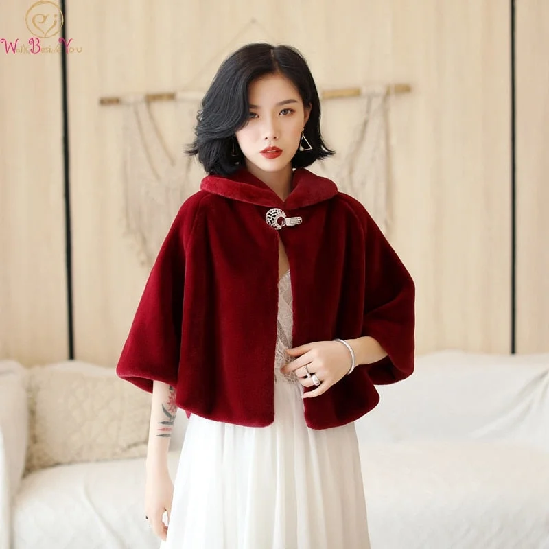 Skateboard Knit TopsWomen Shrugs Formal Party Evening Jackets Wraps Faux Fur Cloaks Wedding Capes Bolero