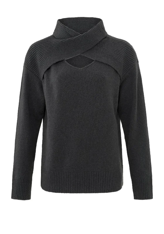 YAYA Crossover Neckline Sweater, Phantom BlackKnit Loose