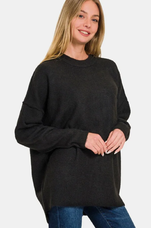 Winter Knit TopsZenana High-Low Hem Drop Shoulder Sweater