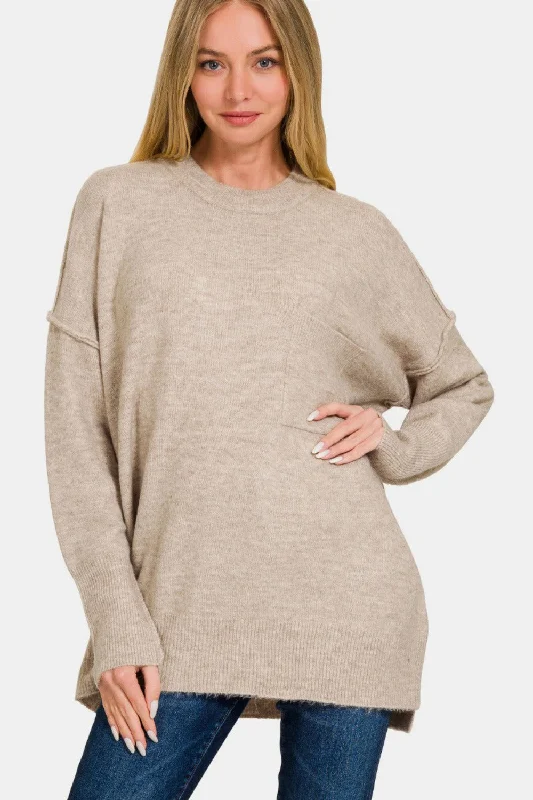 Camping Knit TopsZenana High-Low Hem Drop Shoulder Sweater