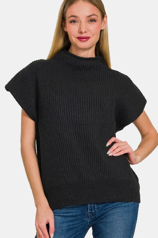 Acrylic Knit TopsZenana Short Sleeve Mock Neck Sweater