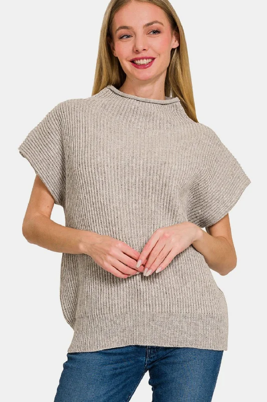 Running Knit TopsZenana Short Sleeve Mock Neck Sweater