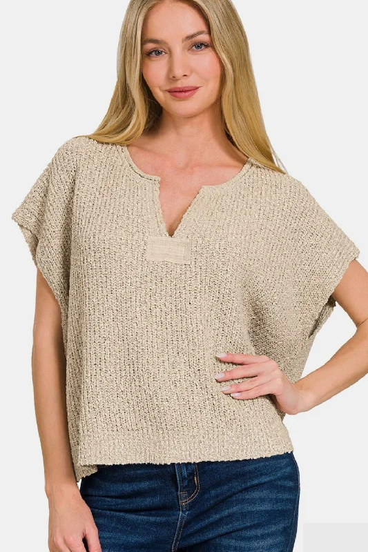 Silk Knit TopsZenana Short Sleeve Side Slit Sweater