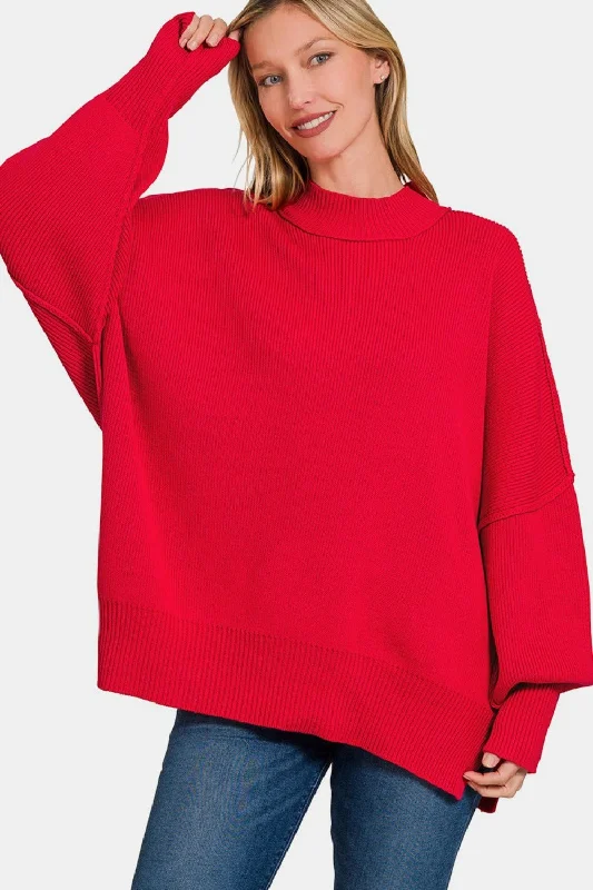 Asymmetrical Knit TopsZenana Side Sit Oversize Sweater